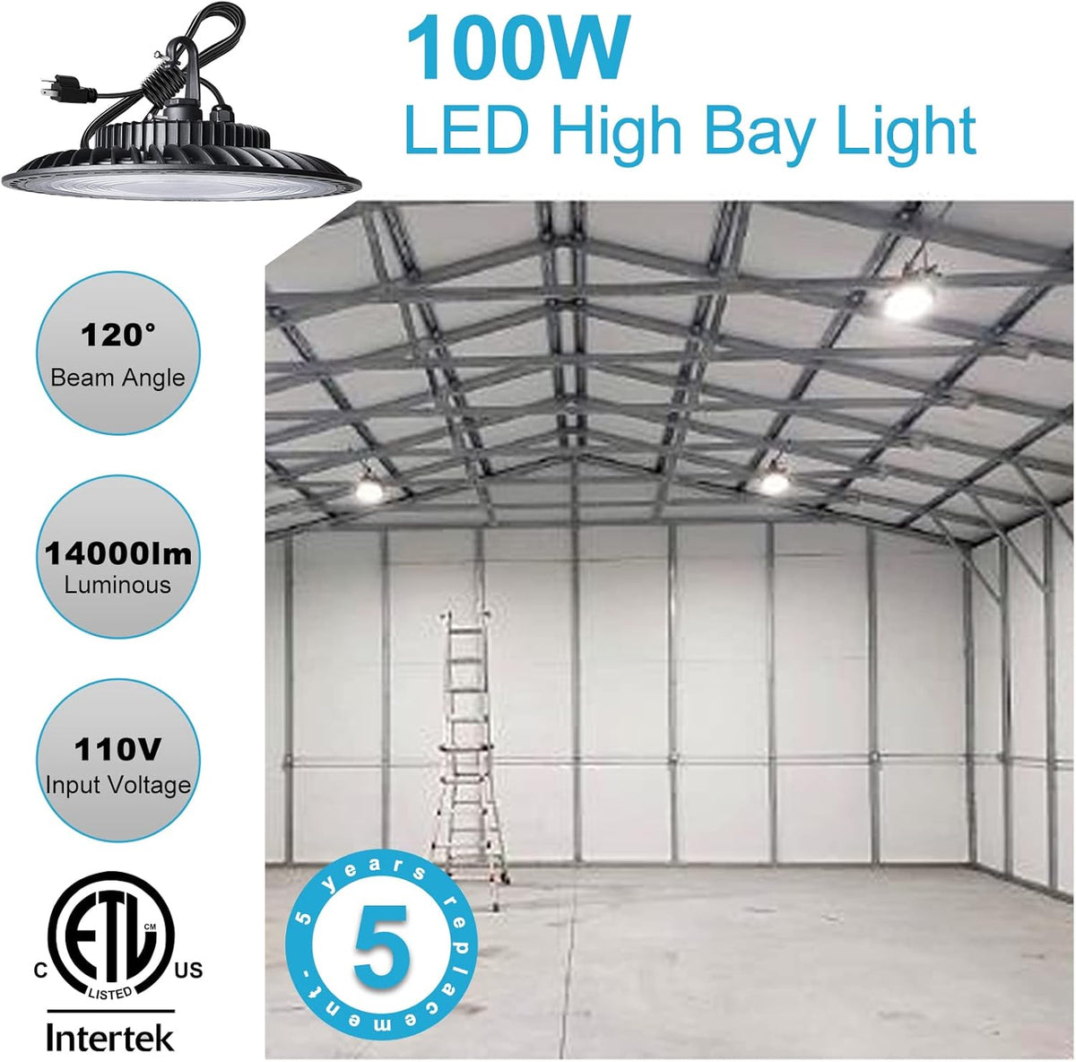 100W 5000K 14000LM LED High Bay Light 6Pack E496