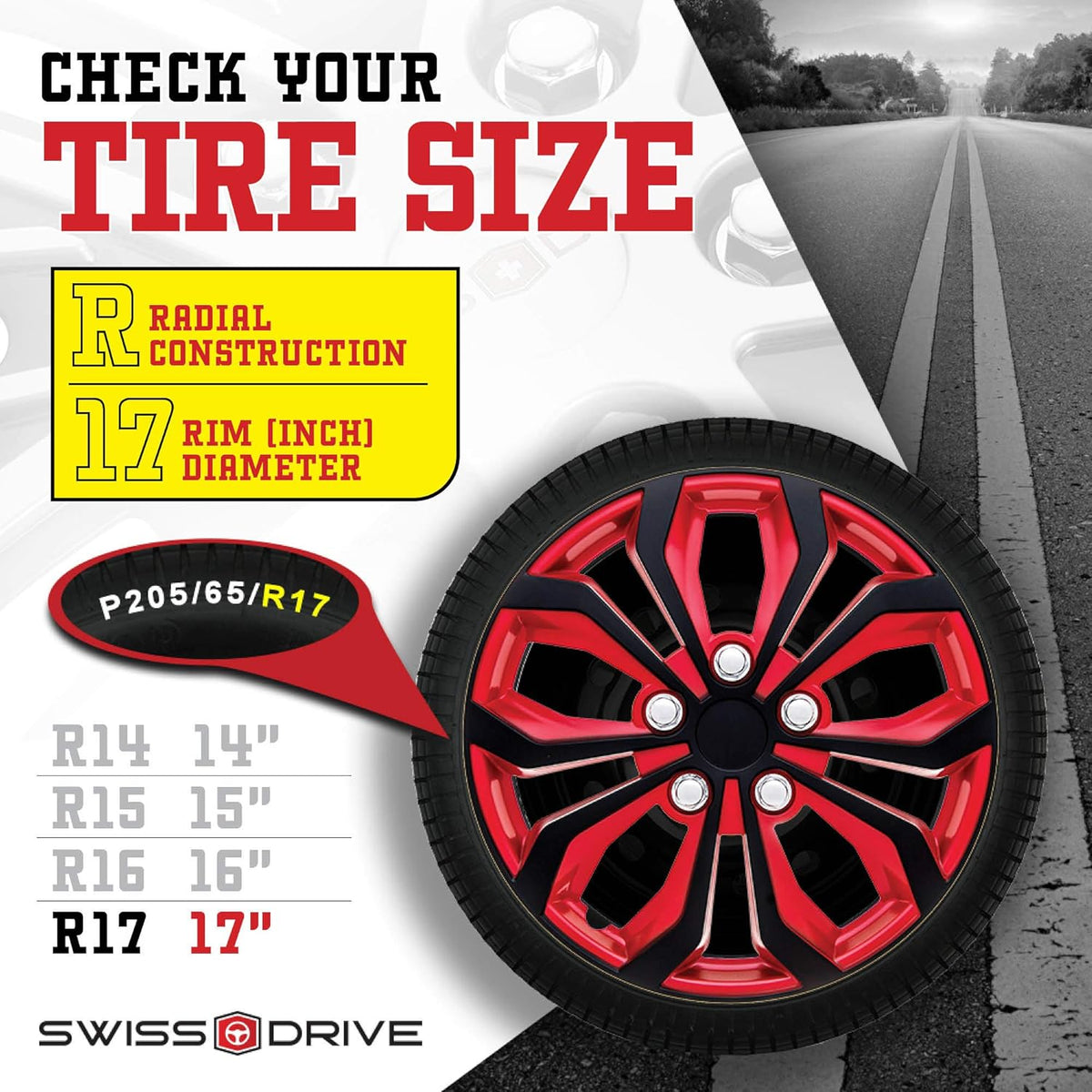 Set of 4 17 Wheel Cover Red and Black ABS B247615