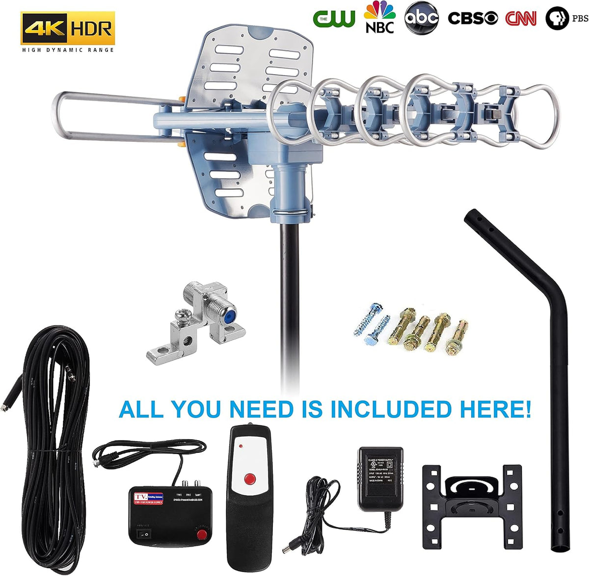 Digital Outdoor TV Antenna with Mount Pole 4K 1080p 150 Miles Range B57211