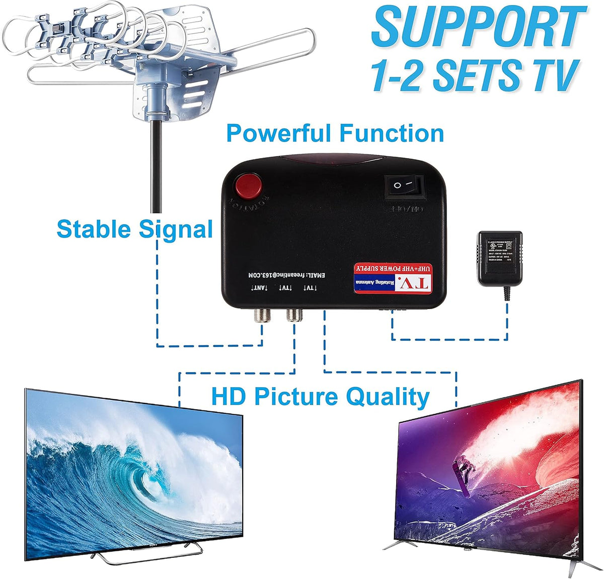 Digital Outdoor TV Antenna with Mount Pole 4K 1080p 150 Miles Range B57211