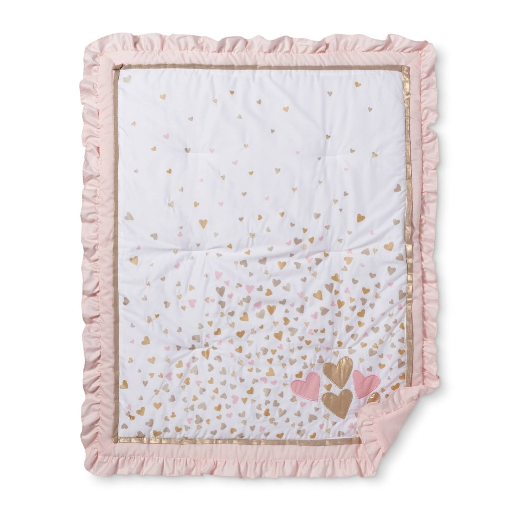 4 Piece Crib Bedding Set in Pink and White Z552