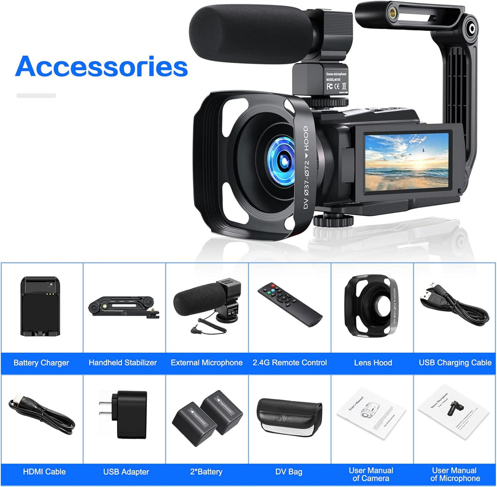 4K 48MP 60FPS WiFi Camcorder with Battery Charger T1757