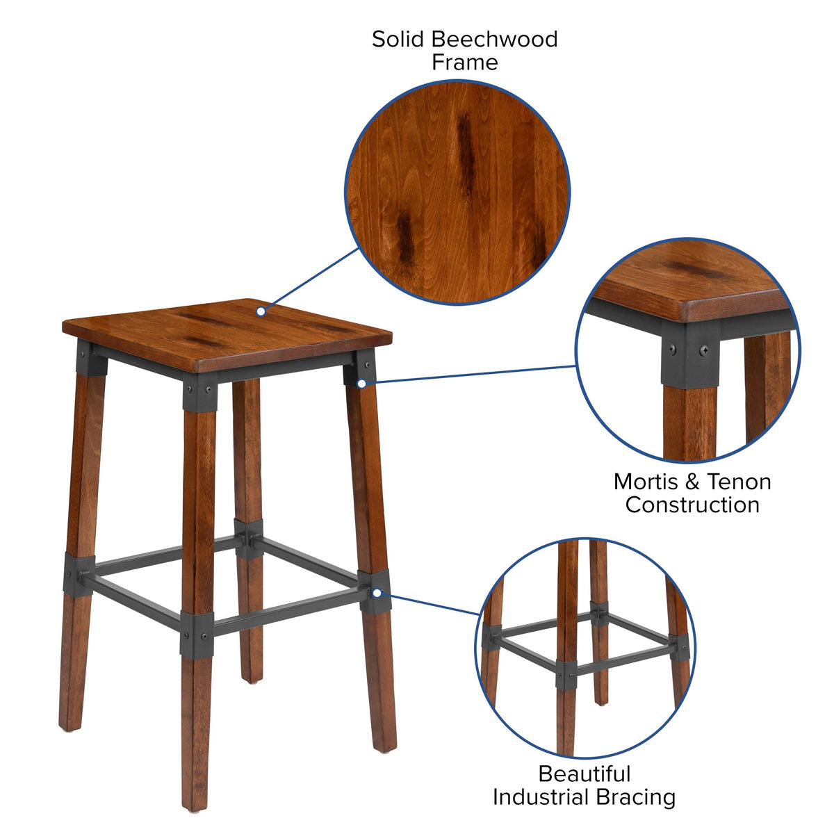 4 Pack Backless Wood Barstool J69568