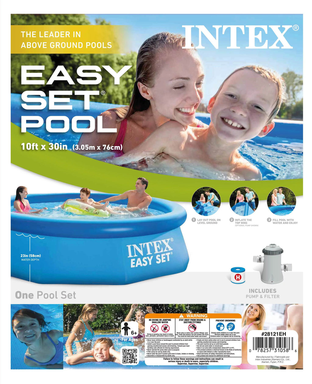 10ft x 30in Inflatable Round Swimming Pool & Pump F2861
