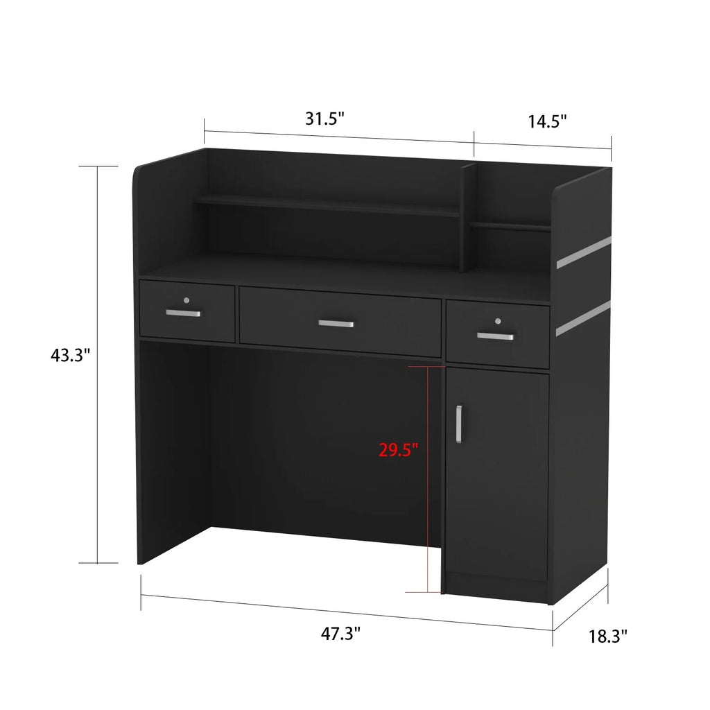47.2"L Reception Counter Desk with Lockable Drawers, Black F1394