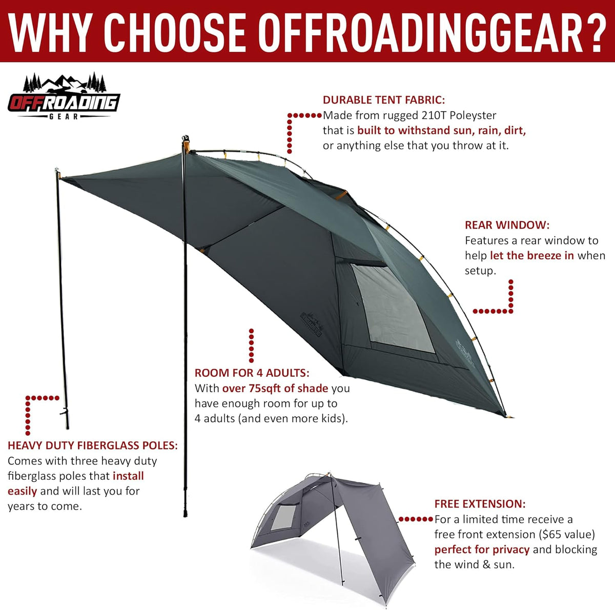 Portable Awning Canopy Sun Shade with Privacy Wall G252476