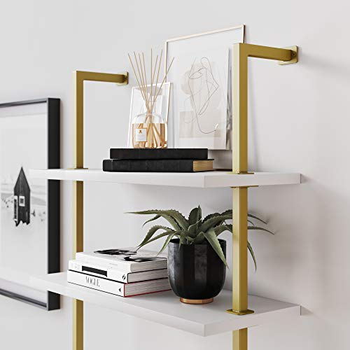 White/Gold Brass 2-Shelf Wall Mount Desk N544883
