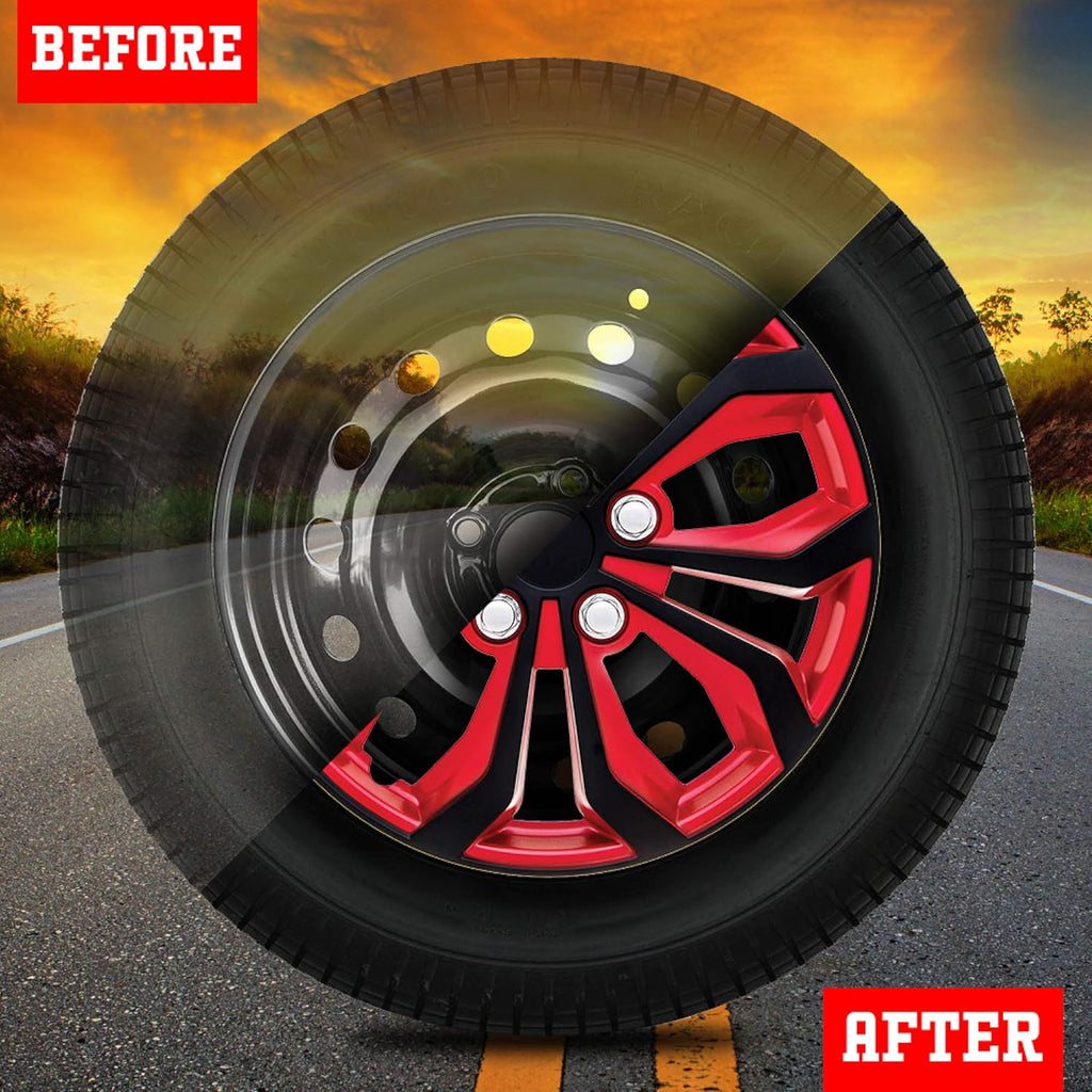 Set of 4 17 Wheel Cover Red and Black ABS B247615
