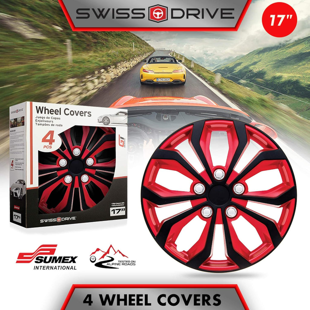 Set of 4 17 Wheel Cover Red and Black ABS B247615
