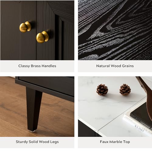 Black Storage Cabinet with Faux Marble Top and Adjustable Shelves T134910
