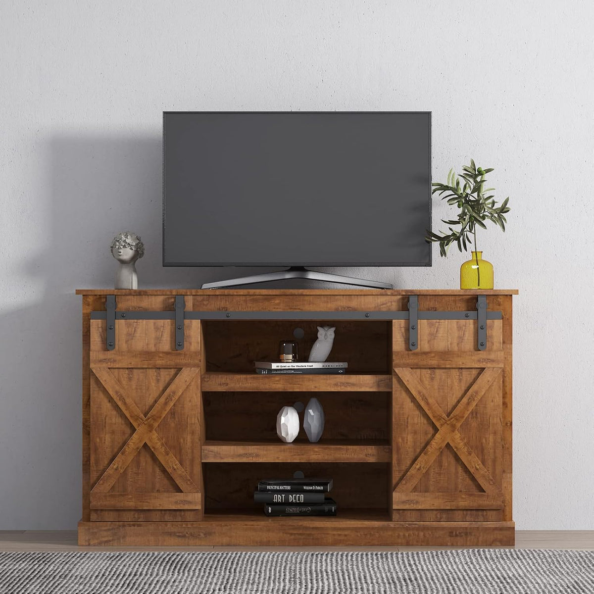 White Sliding Barn Door Wood TV Stand K192098