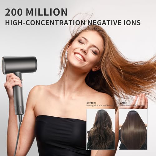 Hair Dryer with Diffuser, 110,000 RPM Brushless High-Speed, 1400W Low Noise Thermo-Control, Magnetic Nozzle and Wall Mount Holder N8078