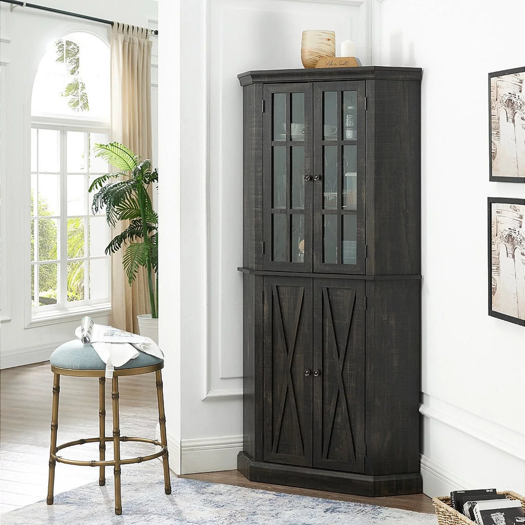 Enclosed Charcoal Corner China Cabinet E33020