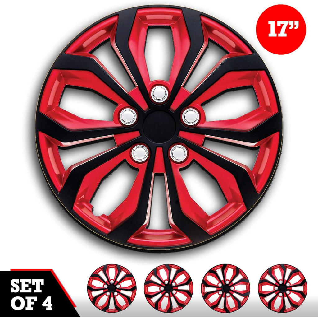 Set of 4 17 Wheel Cover Red and Black ABS B247615
