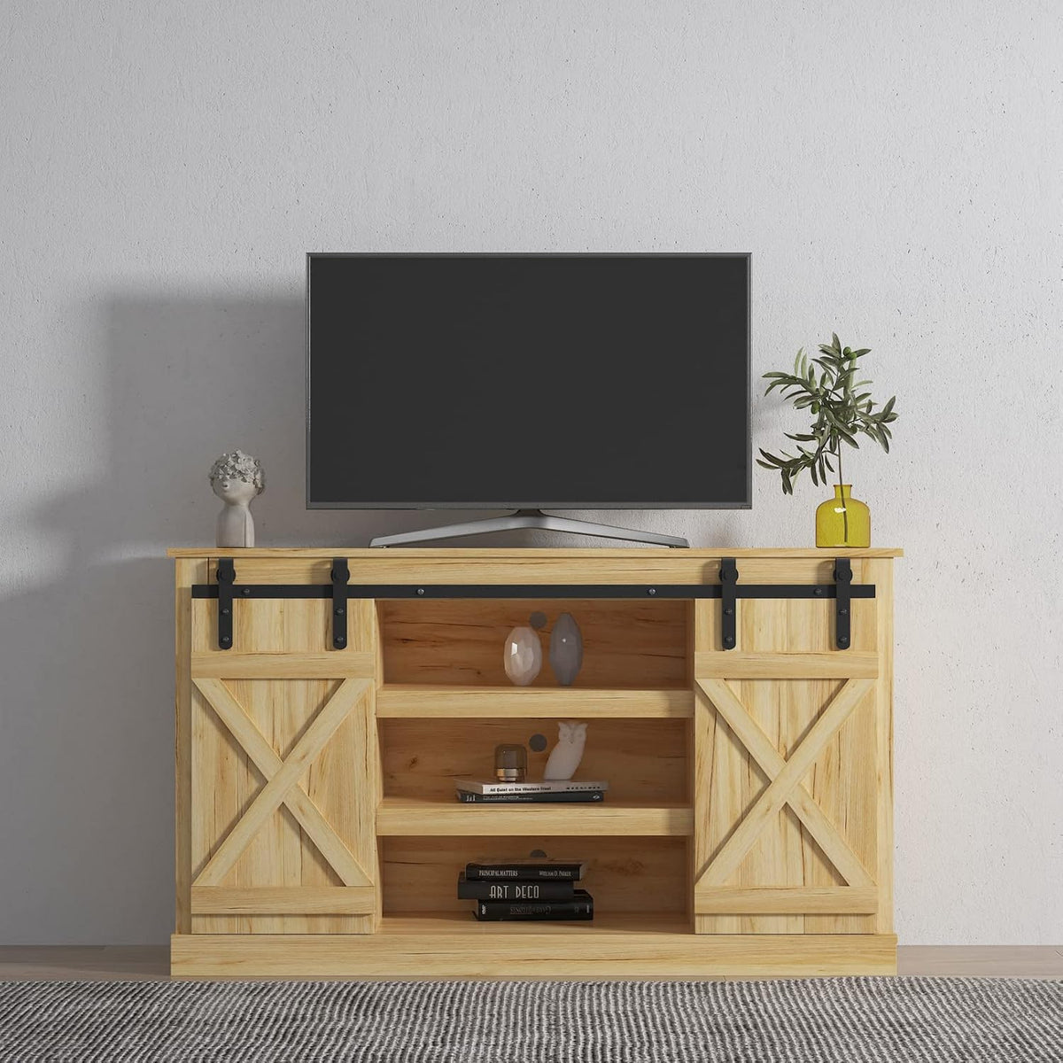White Sliding Barn Door Wood TV Stand K192098