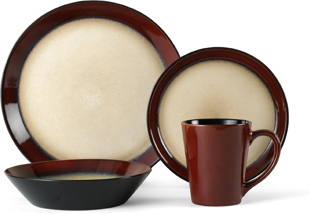 Red 16-Piece Stoneware Dinnerware Set F988775