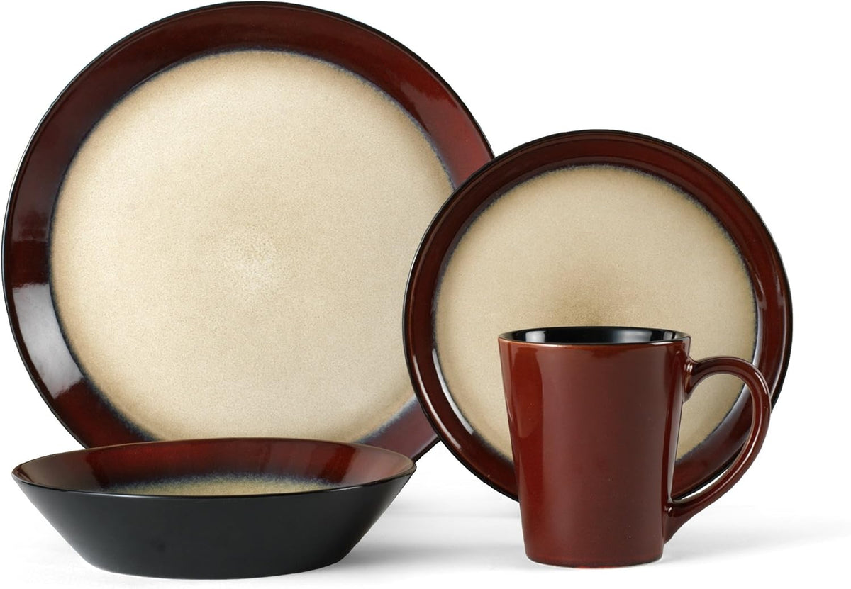 Red 16-Piece Stoneware Dinnerware Set F988775