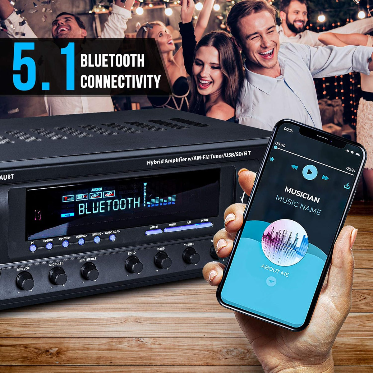 300W 4 Channel Wireless Bluetooth Audio Power Amplifier C603219