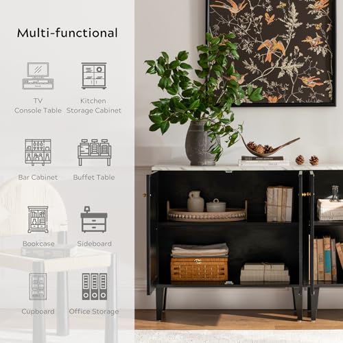 Black Storage Cabinet with Faux Marble Top and Adjustable Shelves T134910