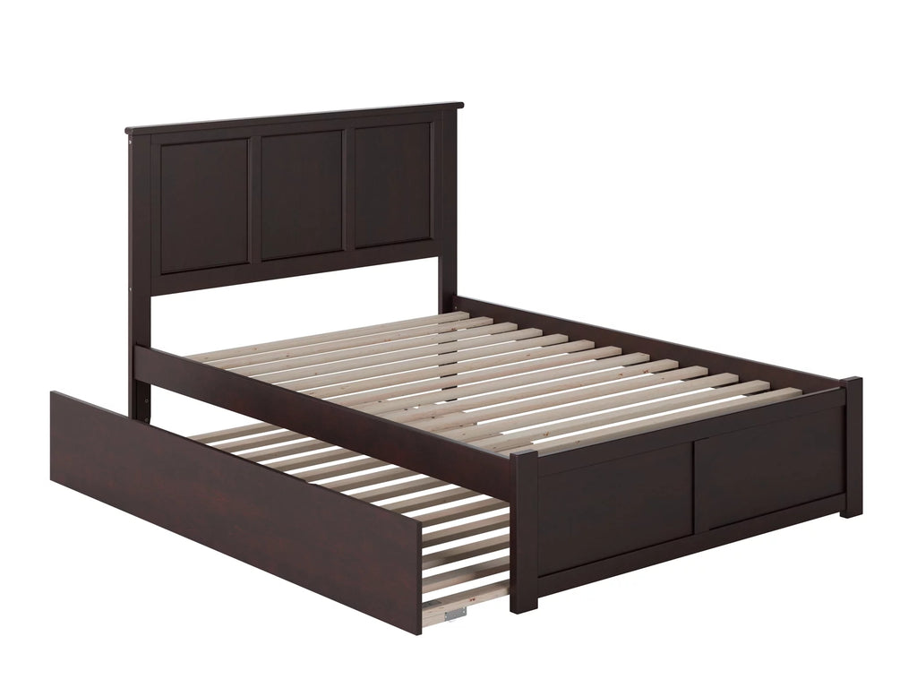 Espresso Full Solid Wood Platform Bed with Footboard & Trundle E833406