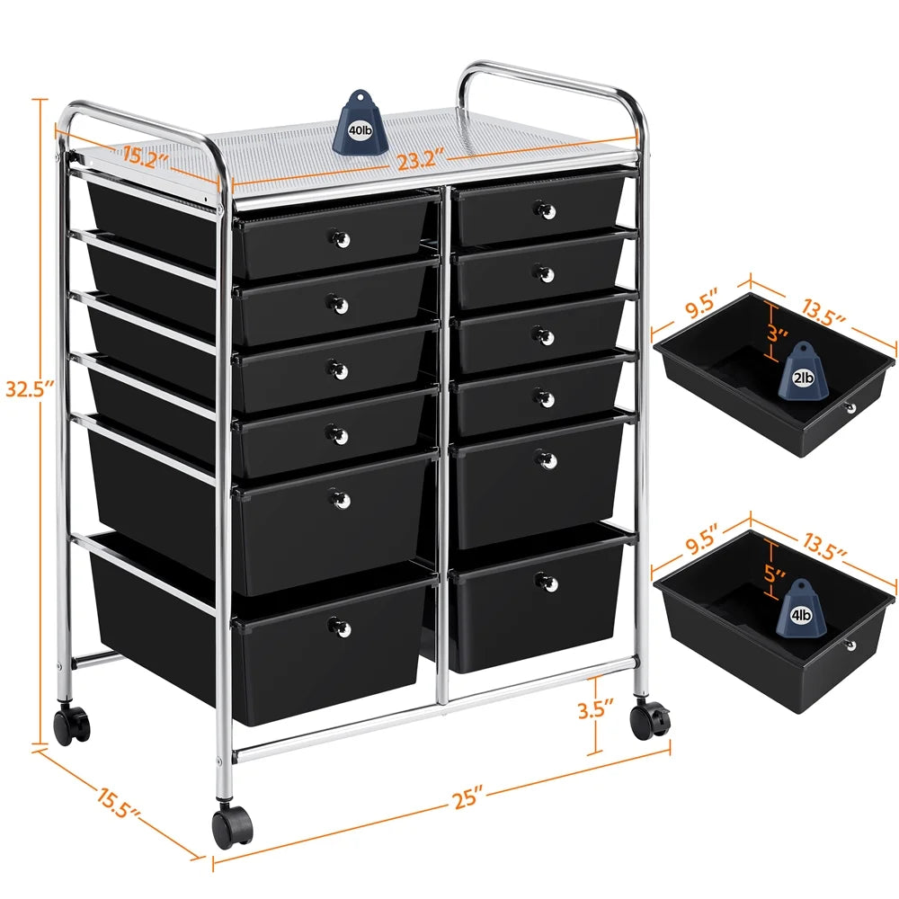 Black 12 Drawer Rolling Storage Cart T55229
