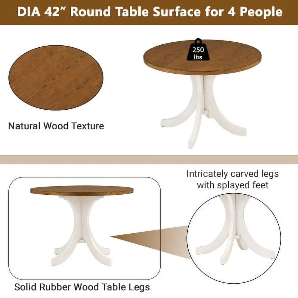Mid-Century Solid Wood Round Dining Table B13010