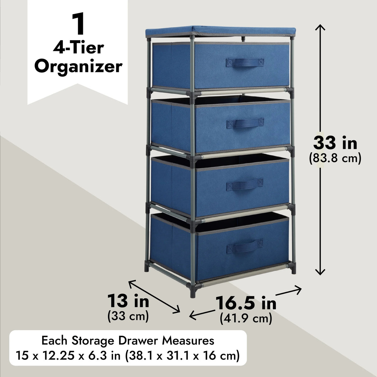 4-Tier Tall Dresser with Drawers Navy Blue H269