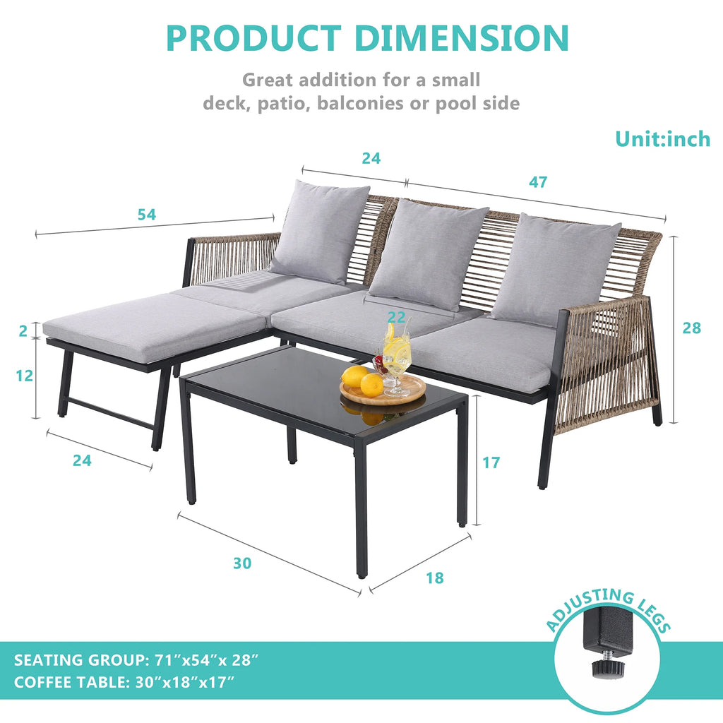 3 Pieces All Weather Patio Sofa B93675