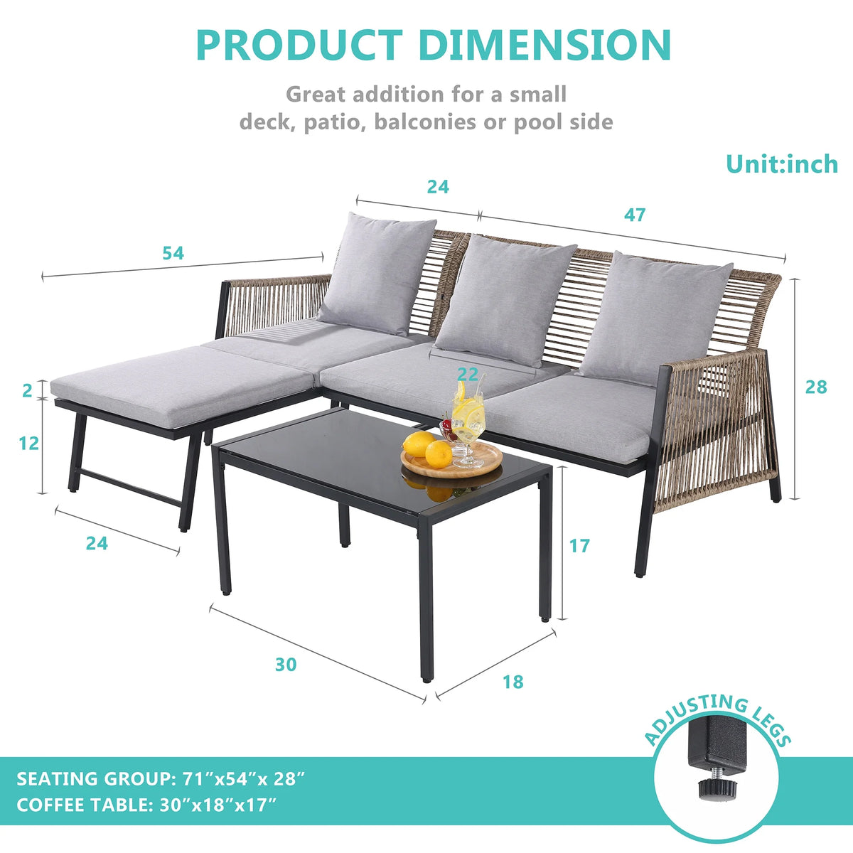 3 Pieces All Weather Patio Sofa B93675