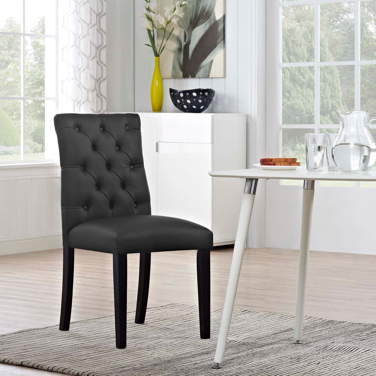 Black Vegan Leather Dining Chair I319