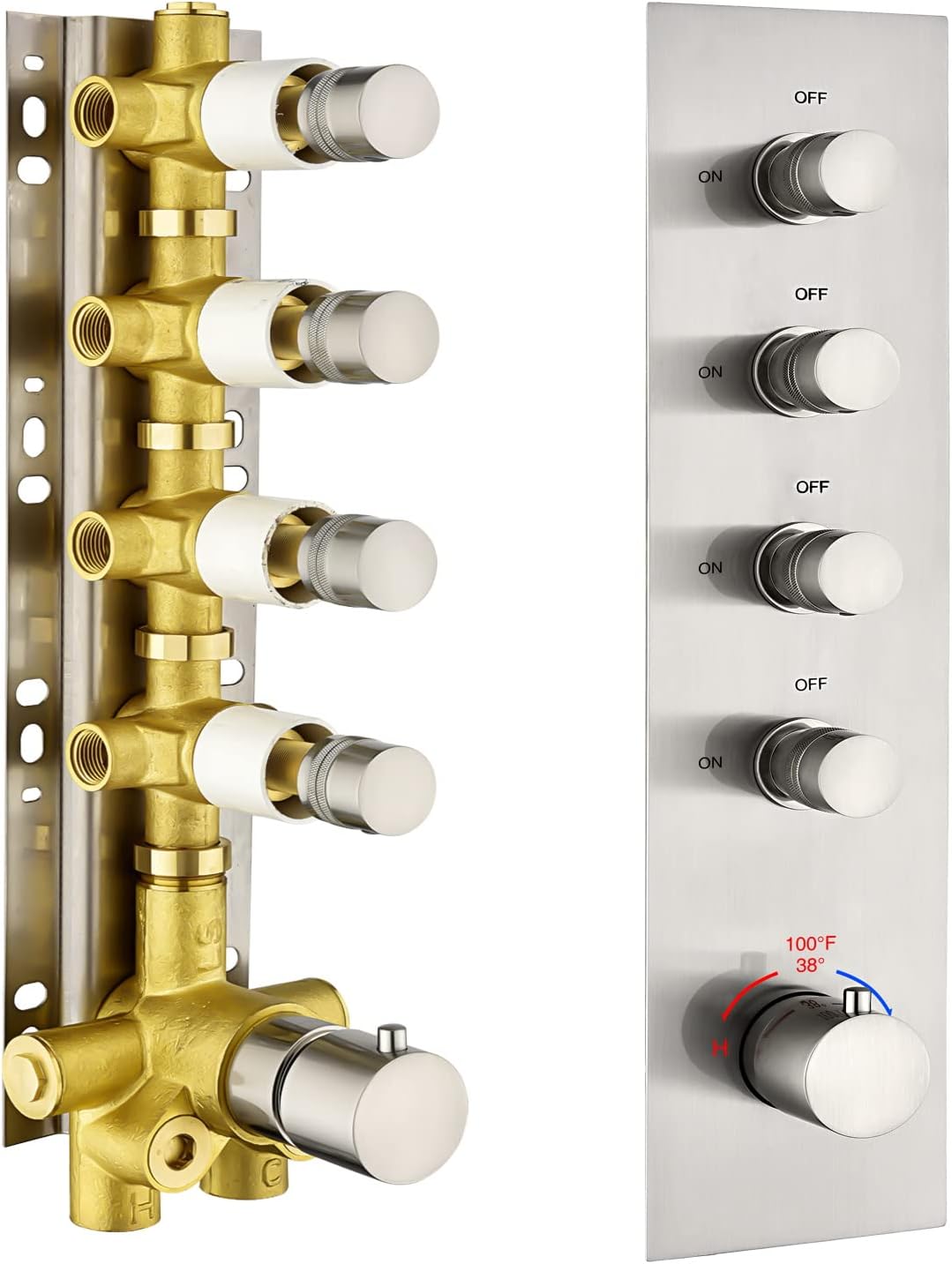 Matte Black Solid Brass Shower Diverter Thermostatic Mixer Valve with Trim W37742