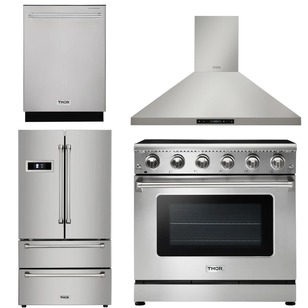 36 Electric Range, Range Hood, Refrigerator, Dishwasher Z9423