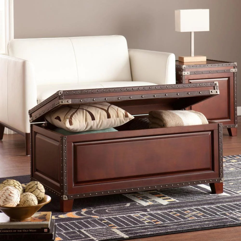 40 in. Solid Wood & Metal Rectangular Coffee Table, Brown E28914