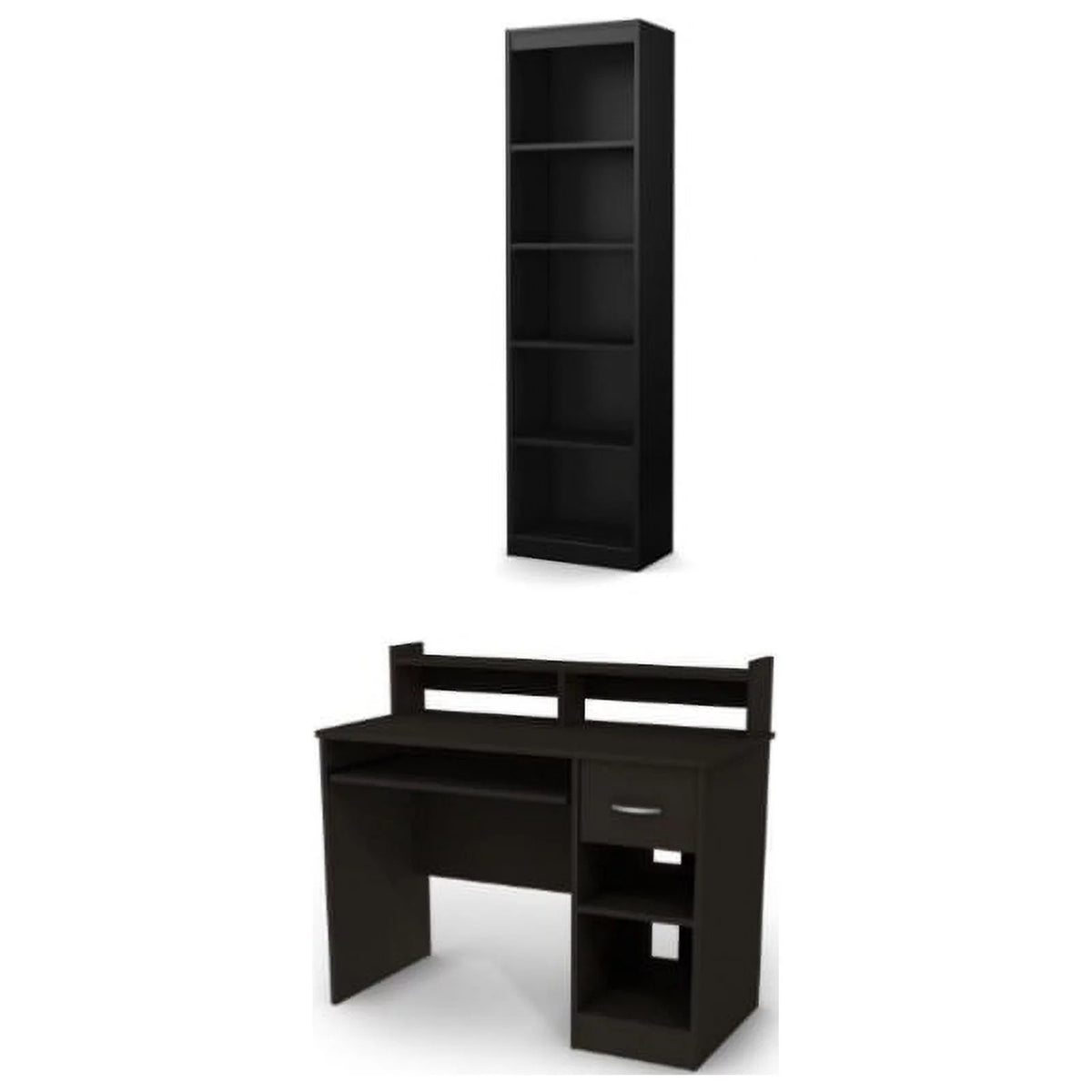 Black Desk with Keyboard Tray and 5-Shelf Narrow Bookcase Set G183068