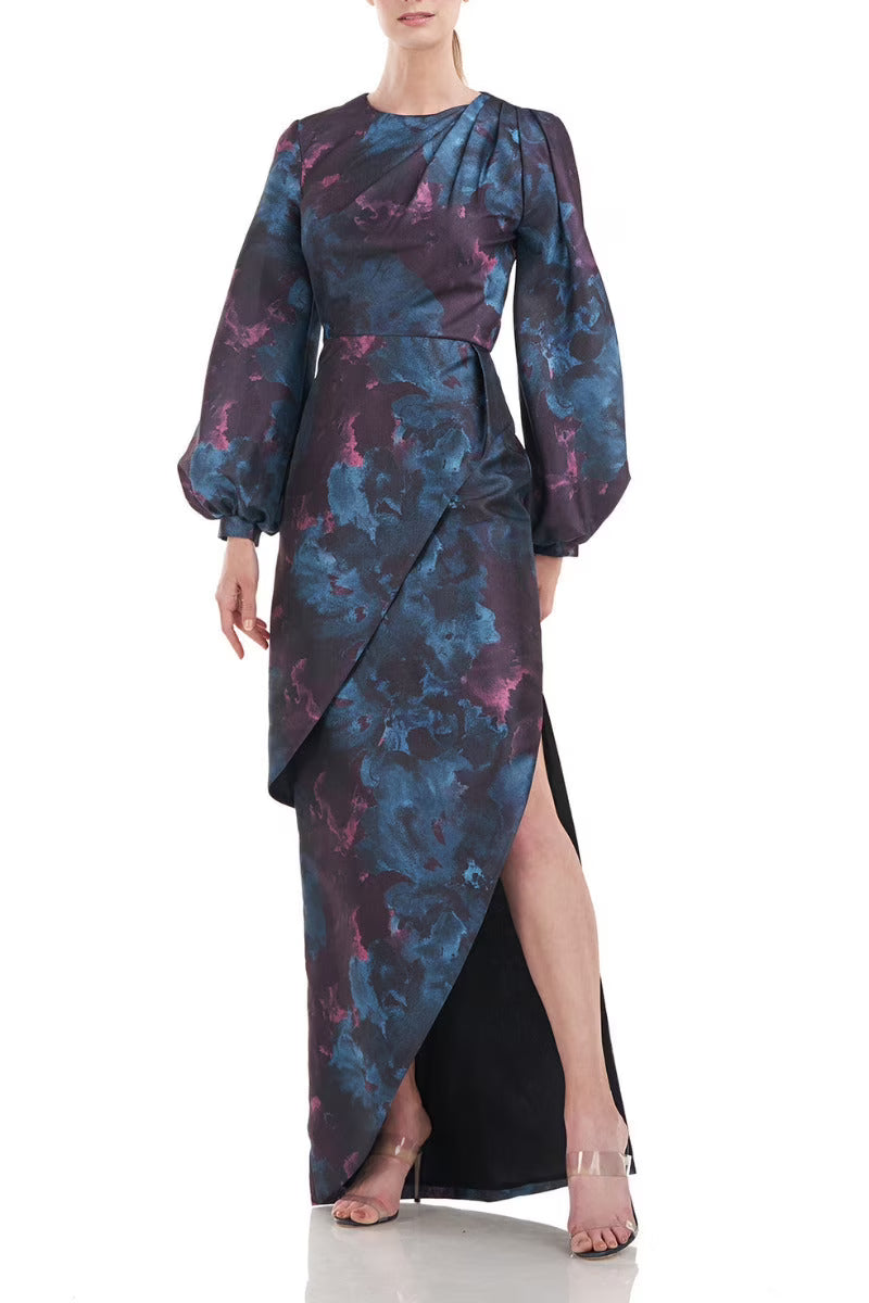 Deep Teal Floral Jacquard Dress I21832