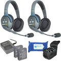 Full Duplex Wireless Headset Communication for 4 Users, 1 Single Ear and 3 Dual Ear Headsets with Cleaning Wipes Bundle Q863