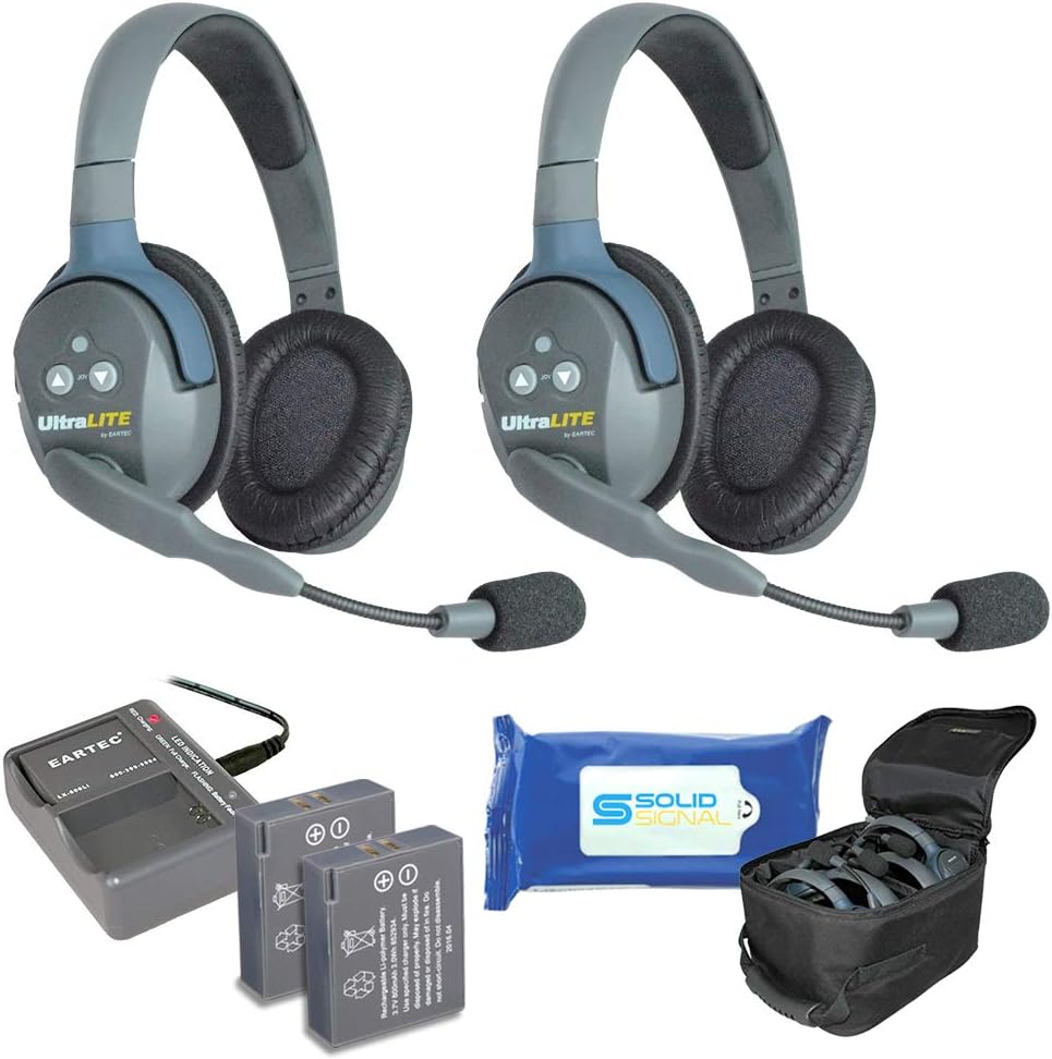 Full Duplex Wireless Headset Communication for 4 Users, 1 Single Ear and 3 Dual Ear Headsets with Cleaning Wipes Bundle Q863
