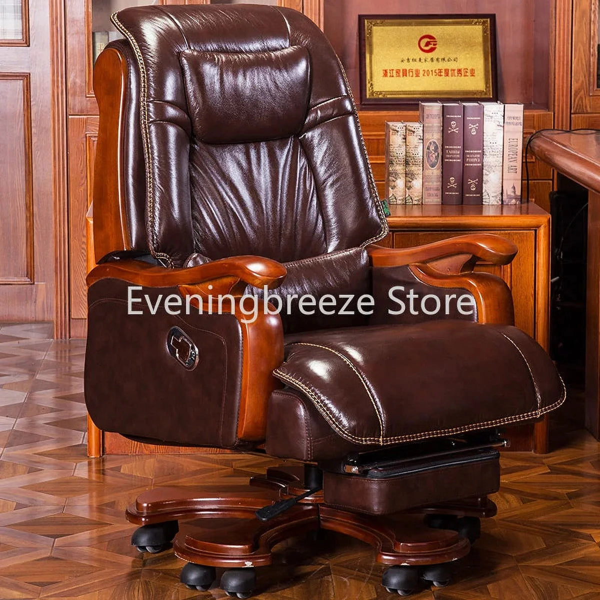 Leather Swivel Recliner Chair with Footrest O383860
