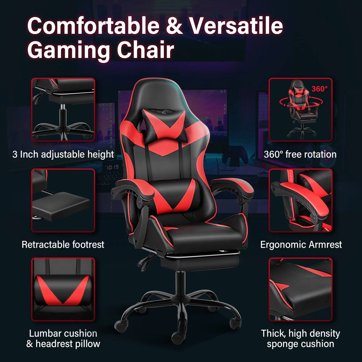 Black and Red Ergonomic Racing Chair A32998