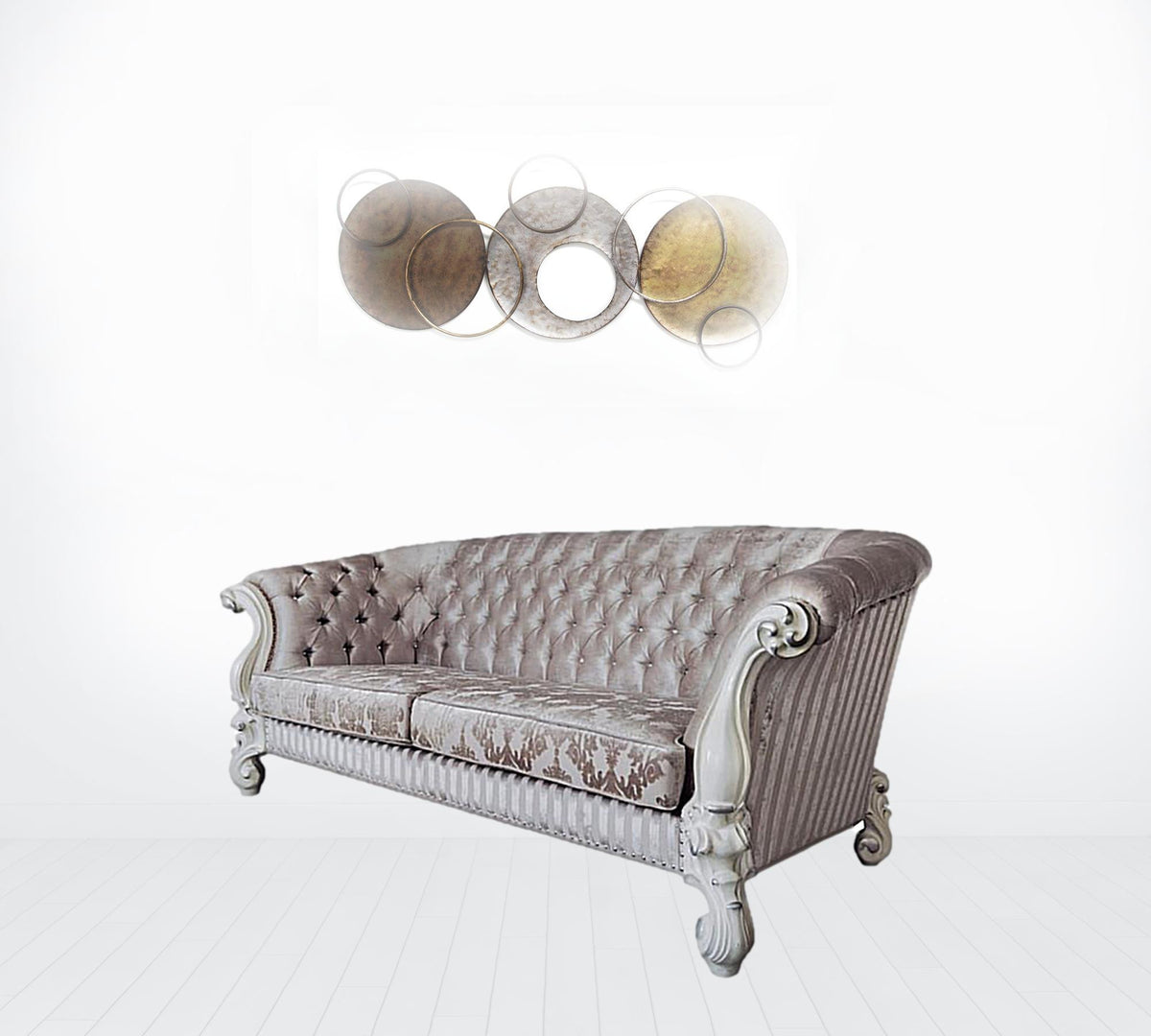 Ivory Velvet Sofa with Seven Toss Pillows E157531