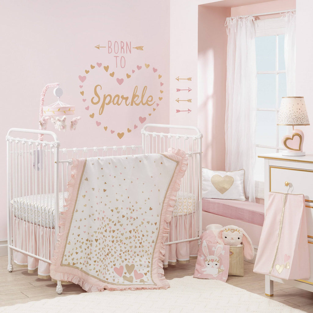 4 Piece Crib Bedding Set in Pink and White Z552