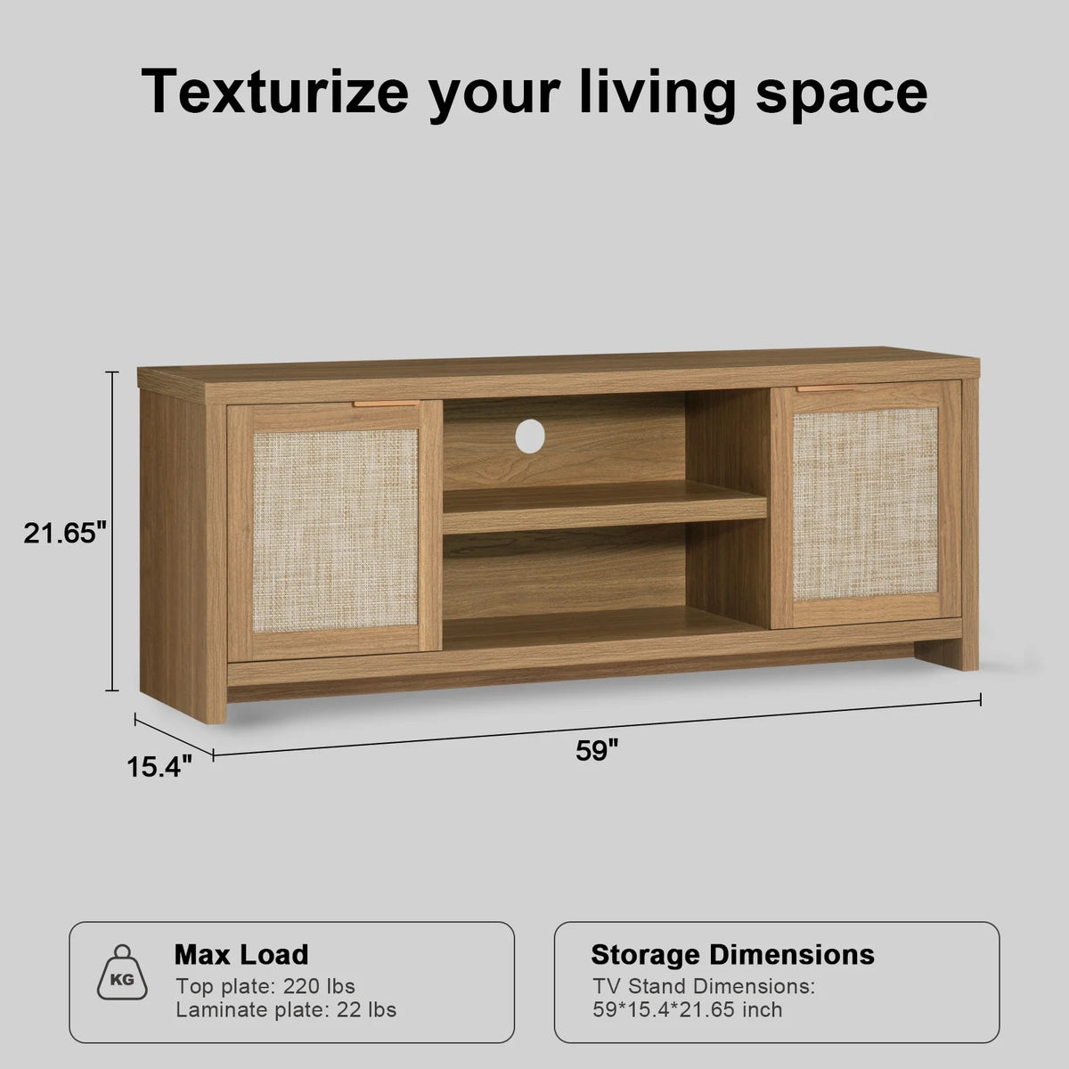 Farmhouse Rattan TV Stand, Weathered Oak D963523