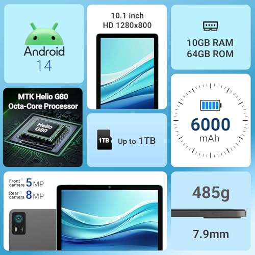 10.1" Android Tablet with Octa-core Processor 10GB RAM 64 GB ROM O453827