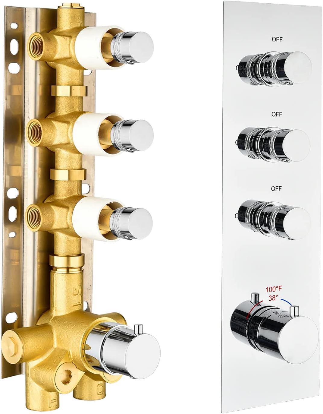 Matte Black Solid Brass Shower Diverter Thermostatic Mixer Valve with Trim W37742