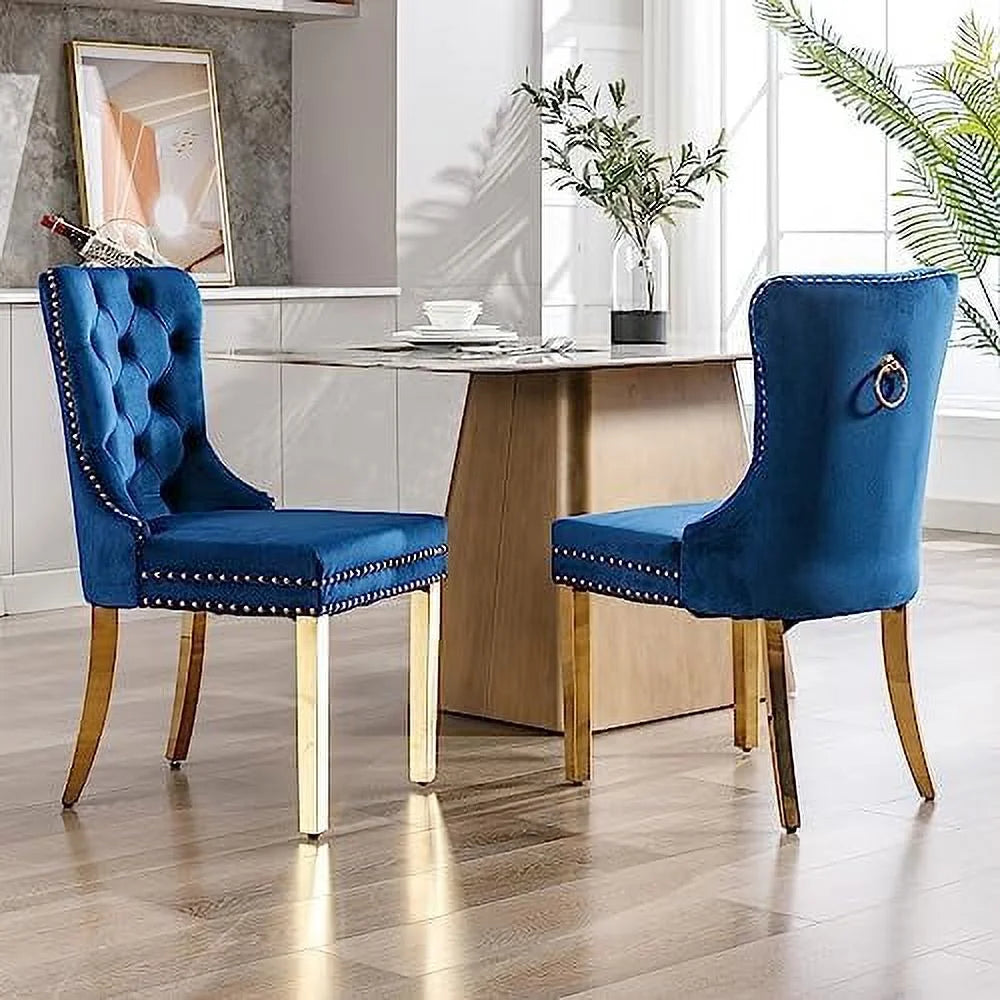 Velvet Dining Chairs Set of 4 Button Tufted Upholstered Wood Legs A352631