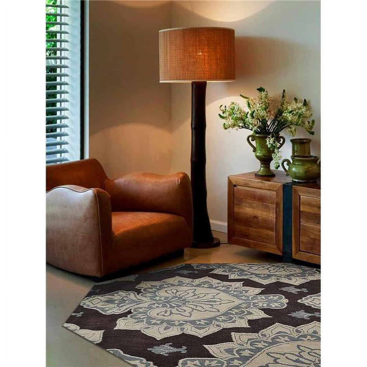 Cream & Brown Hand Tufted Wool Octagon Area Rug O330069