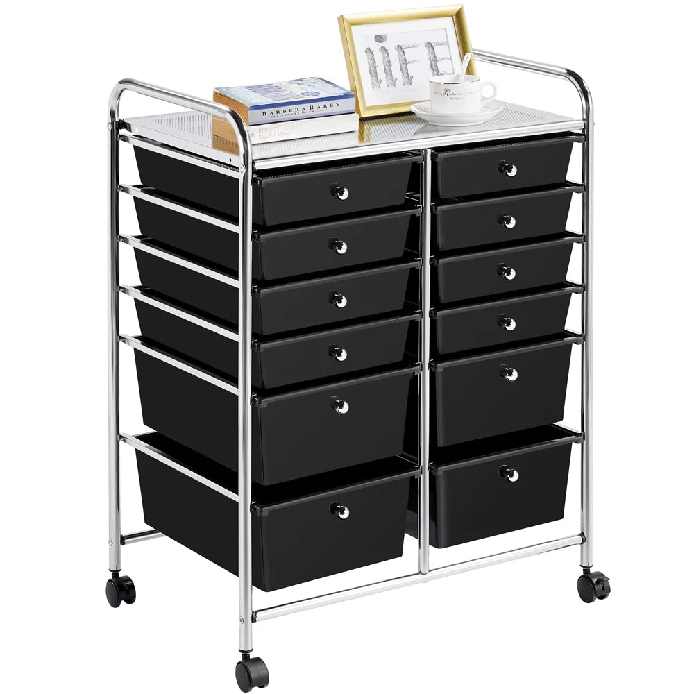 Black 12 Drawer Rolling Storage Cart T55229