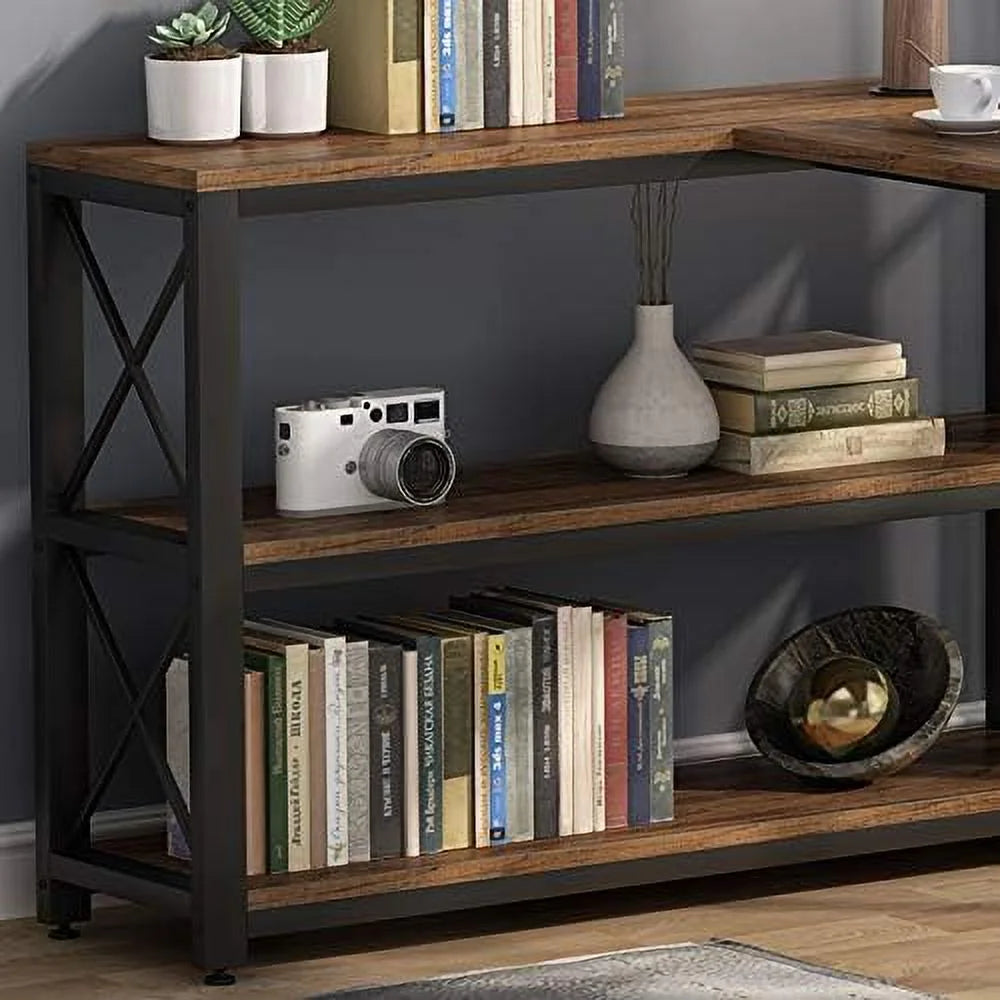 Brown 59" L-Shaped Corner Desk with Shelves O73153